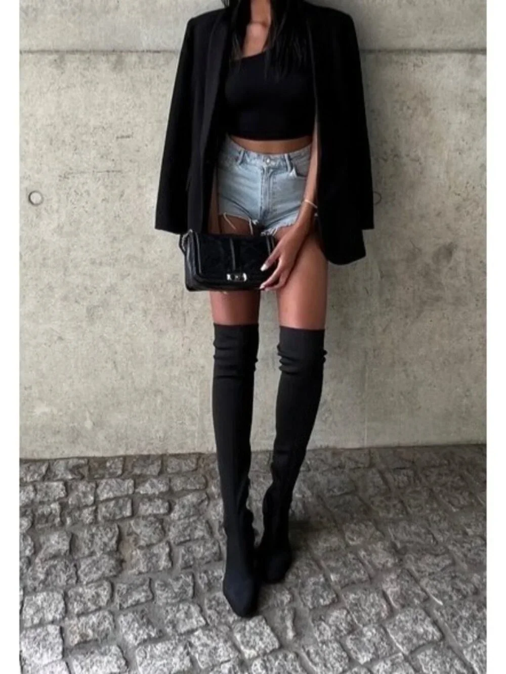 Steve Madden Womens Isaac Black Faux Suede Over the Knee Boots Block Heel size 6
